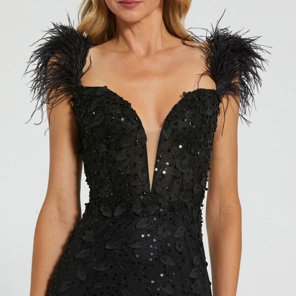 MAC DUGGAL 20889 Womens Black Sheer Applique Bustier Gown  with Feather Straps - Picture 3 of 14